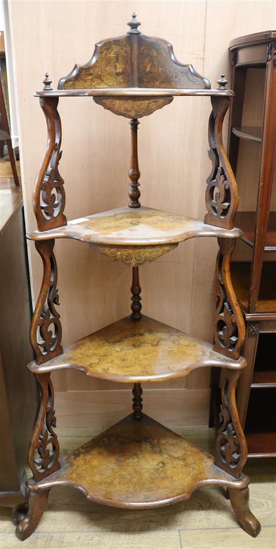 A Vienna walnut corner whatnot H.128cm